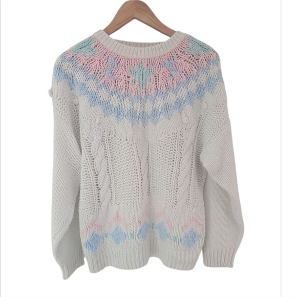Sweaters - Jason Maxwell Vintage Hand Knit Pastel Fair Isle Sweater Powder Pink Blue  Sz L